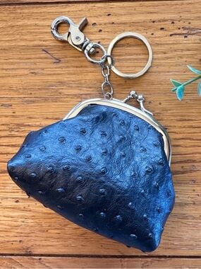 Faux Ostrich Leather Coin Purse Keychain with Lobster Claw Clip